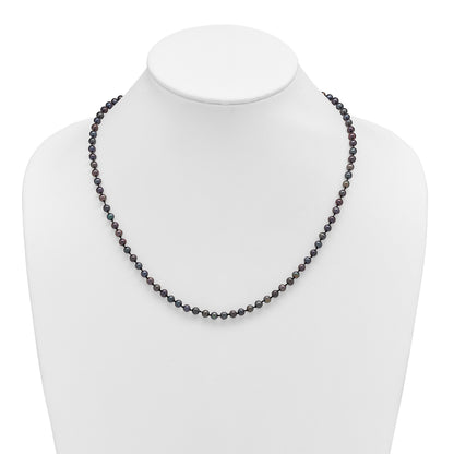 Sterling Silver Rhodium-plated 4-5mm Black Near-Round Freshwater Cultured Pearl 18 inch Necklace