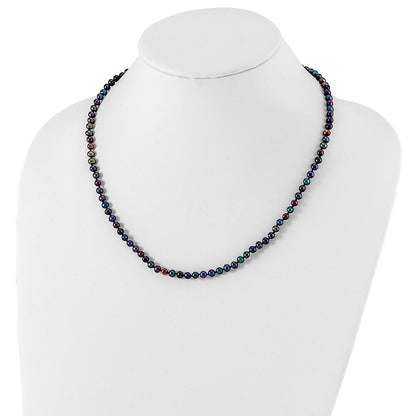 Sterling Silver Rhodium-plated 4-5mm Black Near-Round Freshwater Cultured Pearl 20 inch Necklace