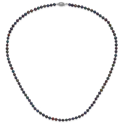 Sterling Silver Rhodium-plated 4-5mm Black Near-Round Freshwater Cultured Pearl 20 inch Necklace