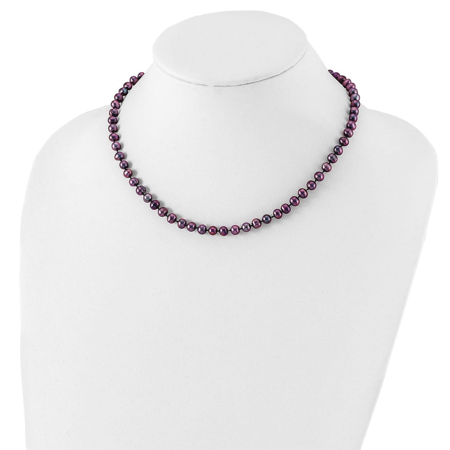 Sterling Silver Rhodium-plated 5-6mm Black Near-Round Freshwater Cultured Pearl 16 inch Necklace