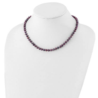 Sterling Silver Rhodium-plated 5-6mm Black Near-Round Freshwater Cultured Pearl 16 inch Necklace