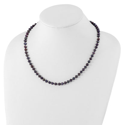 Sterling Silver Rhodium-plated 5-6mm Black Near-Round Freshwater Cultured Pearl 18 inch Necklace