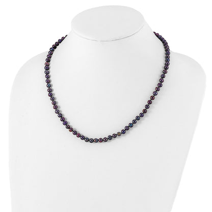 Sterling Silver Rhodium-plated 5-6mm Black Near-Round Freshwater Cultured Pearl 20 inch Necklace