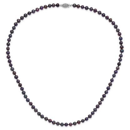 Sterling Silver Rhodium-plated 5-6mm Black Near-Round Freshwater Cultured Pearl 20 inch Necklace