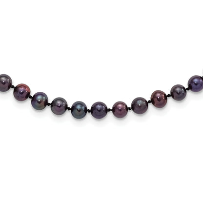 Sterling Silver Rhodium-plated 5-6mm Black Near-Round Freshwater Cultured Pearl 20 inch Necklace