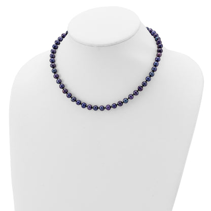 Sterling Silver Rhodium-plated 6-7mm Black Near-Round Freshwater Cultured Pearl 16 inch Necklace