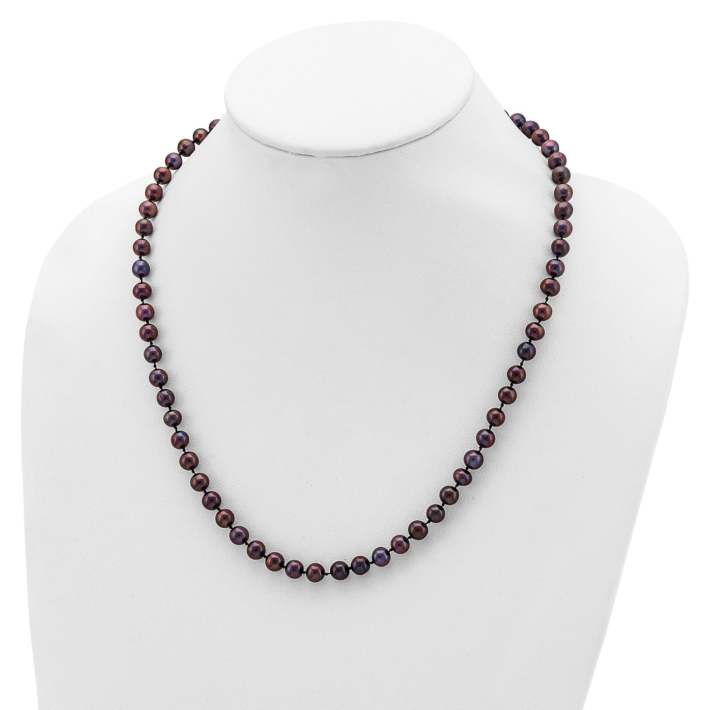 Sterling Silver Rhodium-plated 6-7mm Black Near-Round Freshwater Cultured Pearl 20 inch Necklace