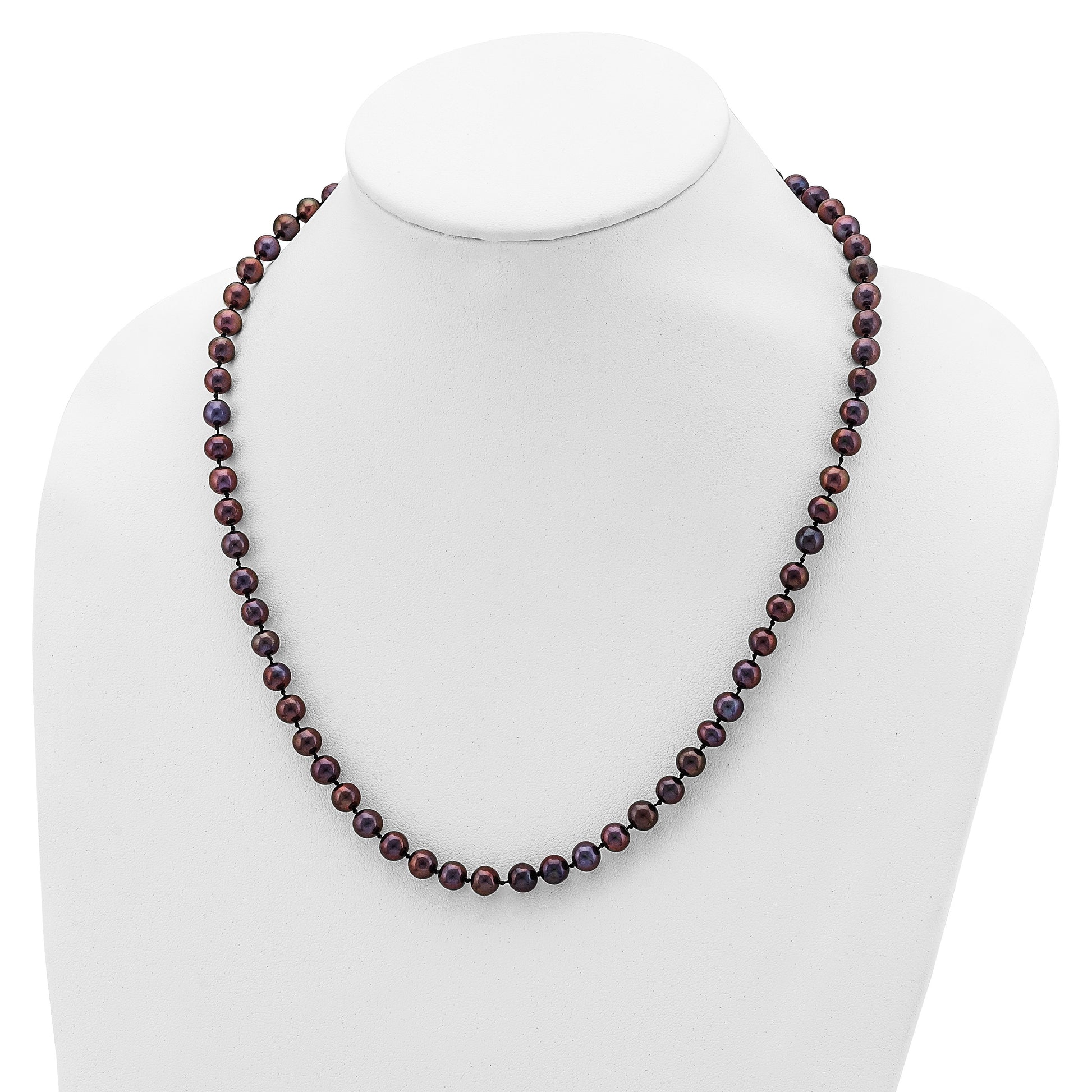Sterling Silver Rhodium-plated 6-7mm Black Near-Round Freshwater Cultured Pearl 20 inch Necklace