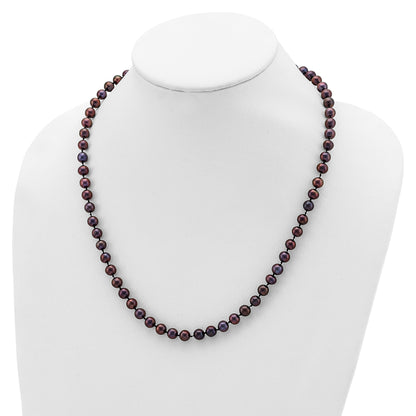 Sterling Silver Rhodium-plated 6-7mm Black Near-Round Freshwater Cultured Pearl 20 inch Necklace