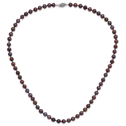 Sterling Silver Rhodium-plated 6-7mm Black Near-Round Freshwater Cultured Pearl 20 inch Necklace