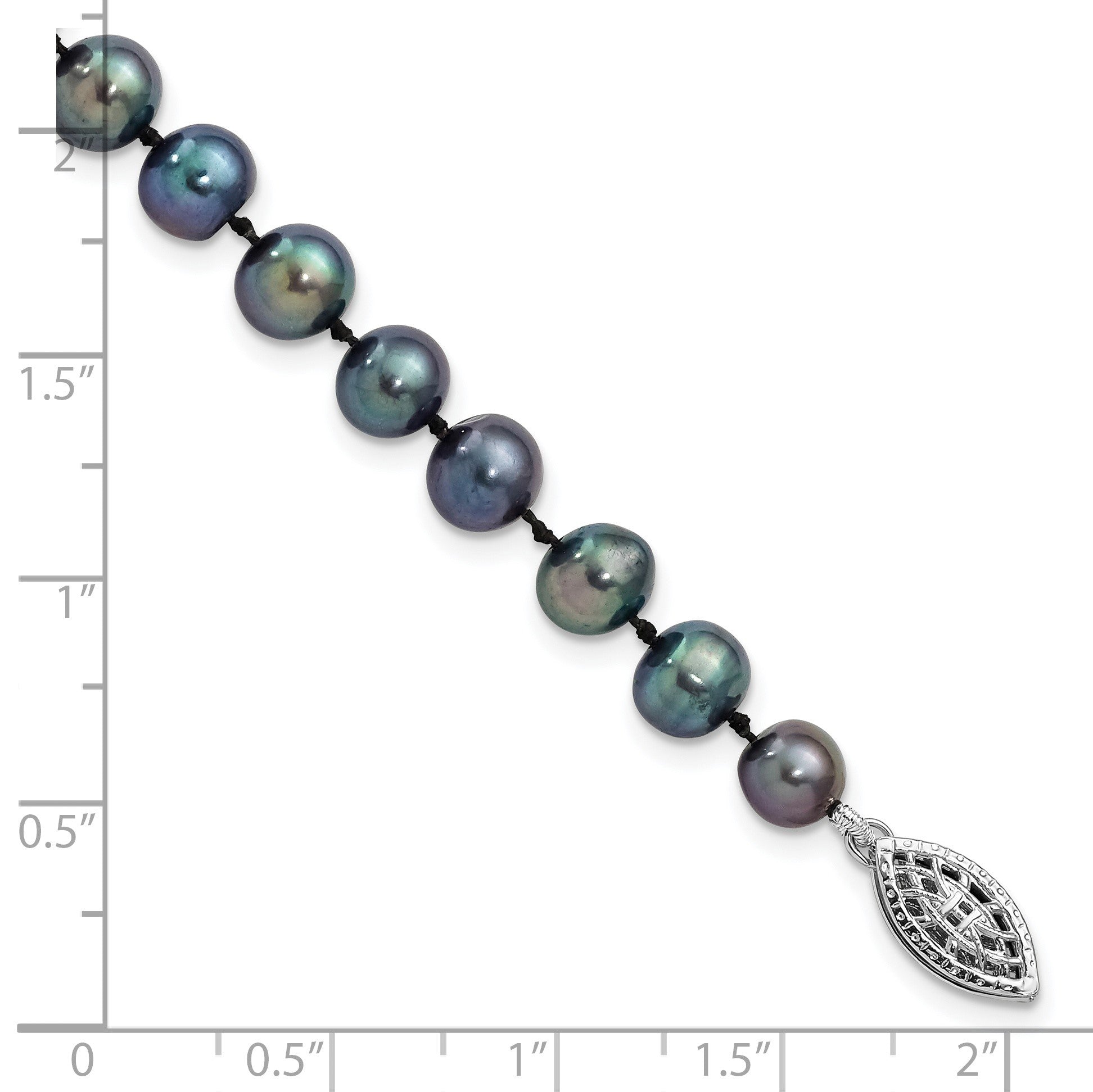 Sterling Silver Rhodium-plated 6-7mm Black Near-Round Freshwater Cultured Pearl 7.25 inch Bracelet