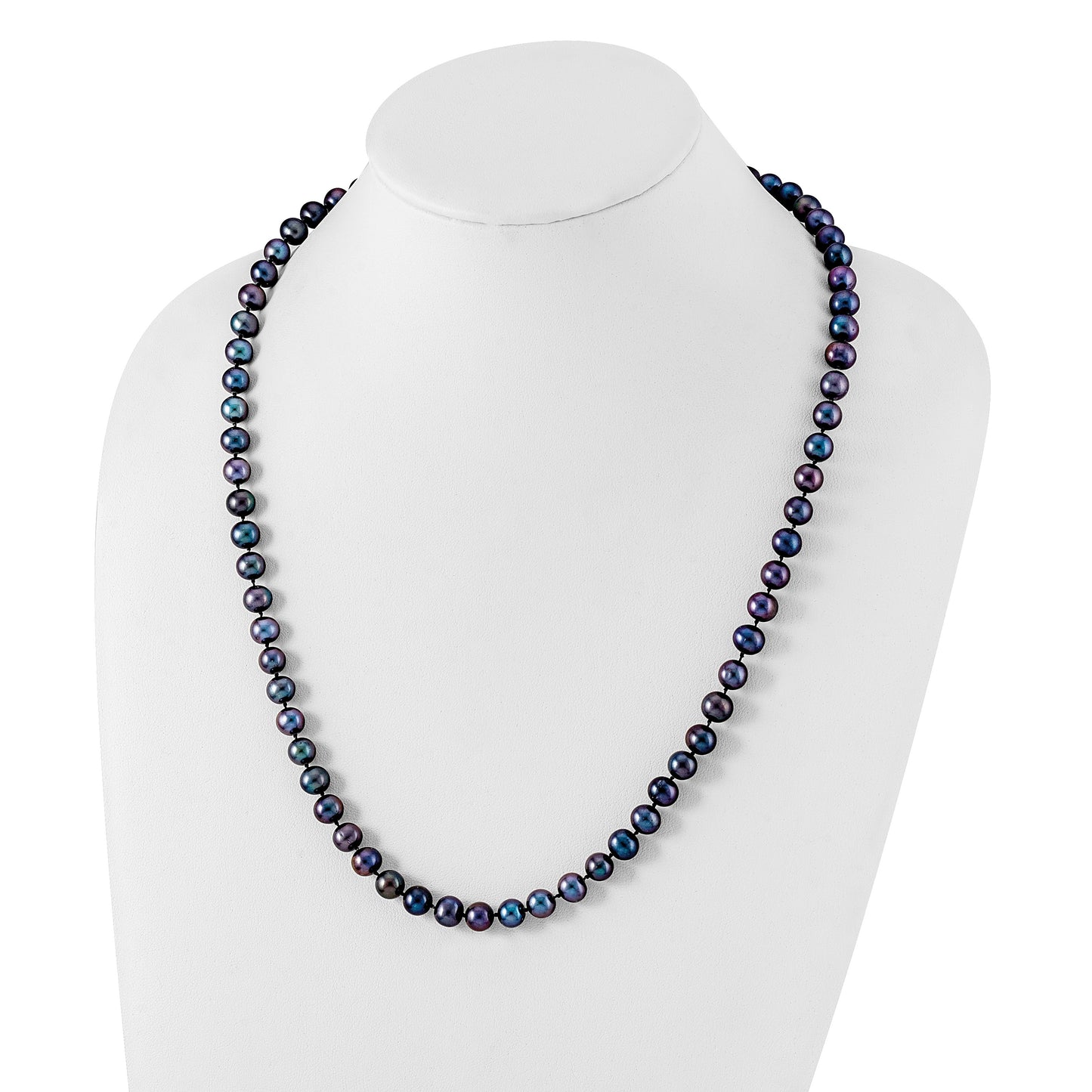 Sterling Silver Rhodium-plated 7-8mm Black Near-Round Freshwater Cultured Pearl 24 inch Necklace