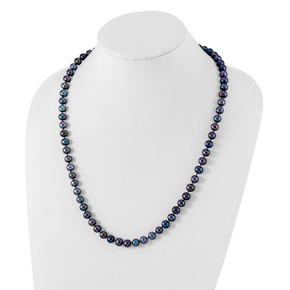 Sterling Silver Rhodium-plated 7-8mm Black Near-Round Freshwater Cultured Pearl 24 inch Necklace
