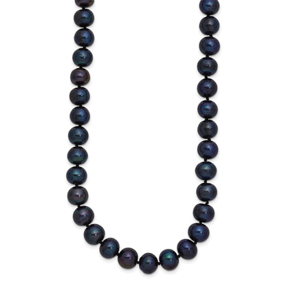 Sterling Silver Rhodium-plated 8-9mm Black Near-Round Freshwater Cultured Pearl 18 inch Necklace