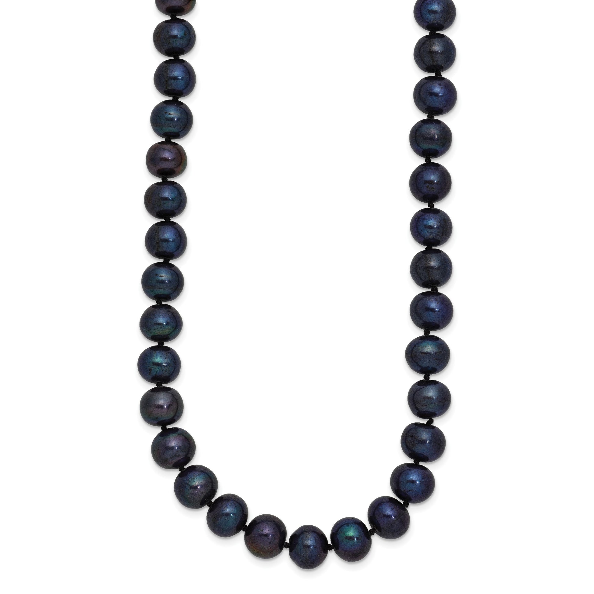 Sterling Silver Rhodium-plated 8-9mm Black Near-Round Freshwater Cultured Pearl 20 inch Necklace