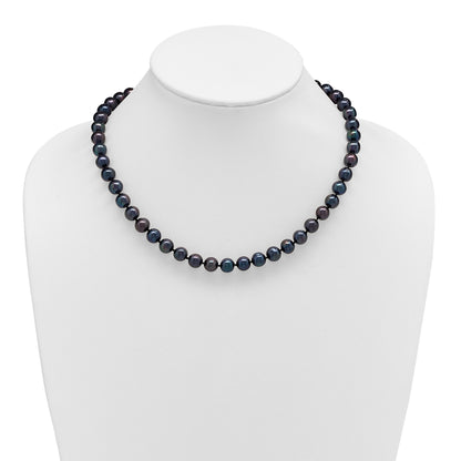 Sterling Silver Rhodium-plated 8-9mm Black Near-Round Freshwater Cultured Pearl 18 inch Necklace