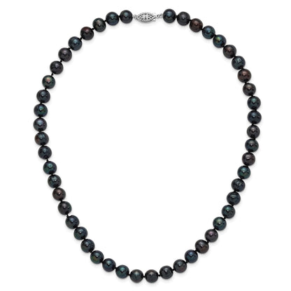 Sterling Silver Rhodium-plated 8-9mm Black Near-Round Freshwater Cultured Pearl 18 inch Necklace