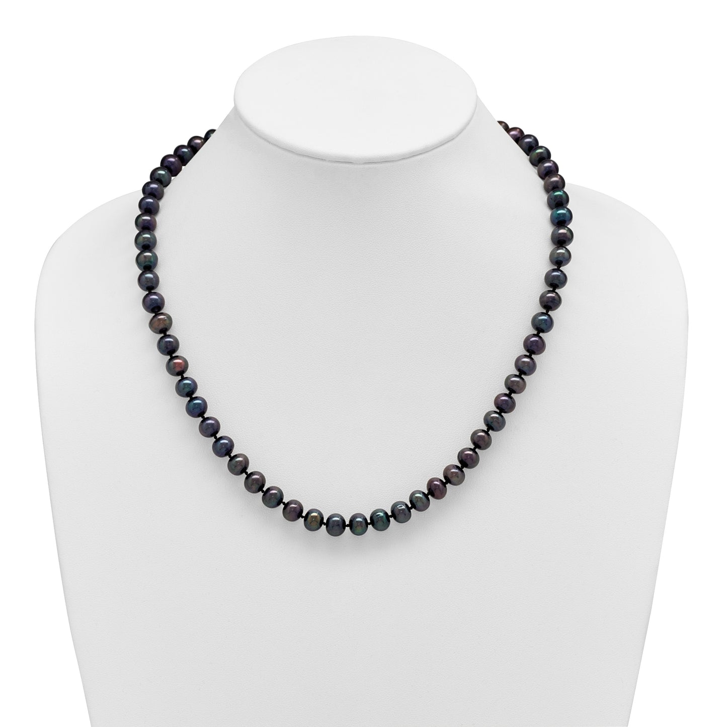 Sterling Silver Rhodium-plated 8-9mm Black Near-Round Freshwater Cultured Pearl 20 inch Necklace