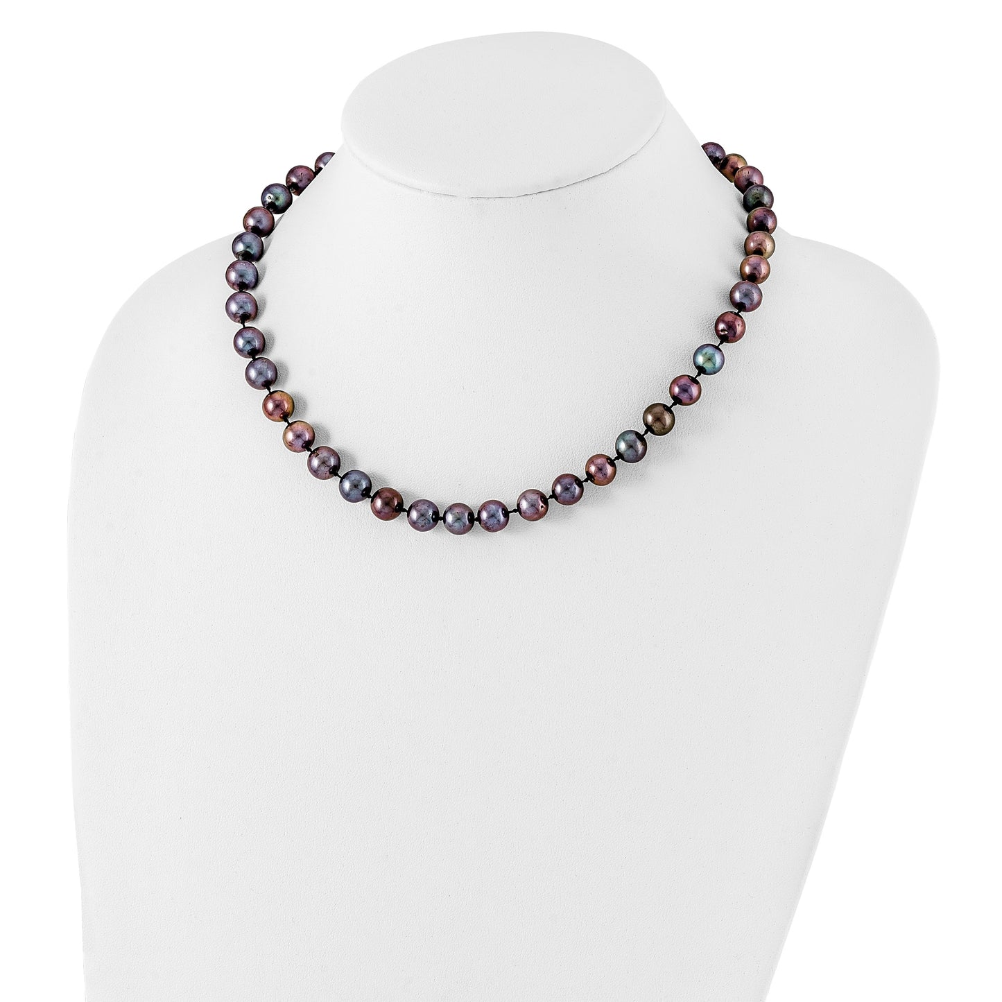 Sterling Silver Rhodium-plated 9-10mm Black Near-Round Freshwater Cultured Pearl 16 inch Necklace