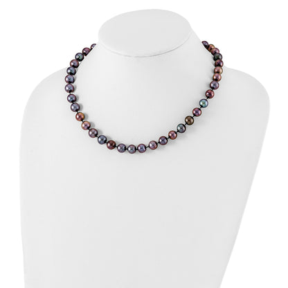 Sterling Silver Rhodium-plated 9-10mm Black Near-Round Freshwater Cultured Pearl 16 inch Necklace