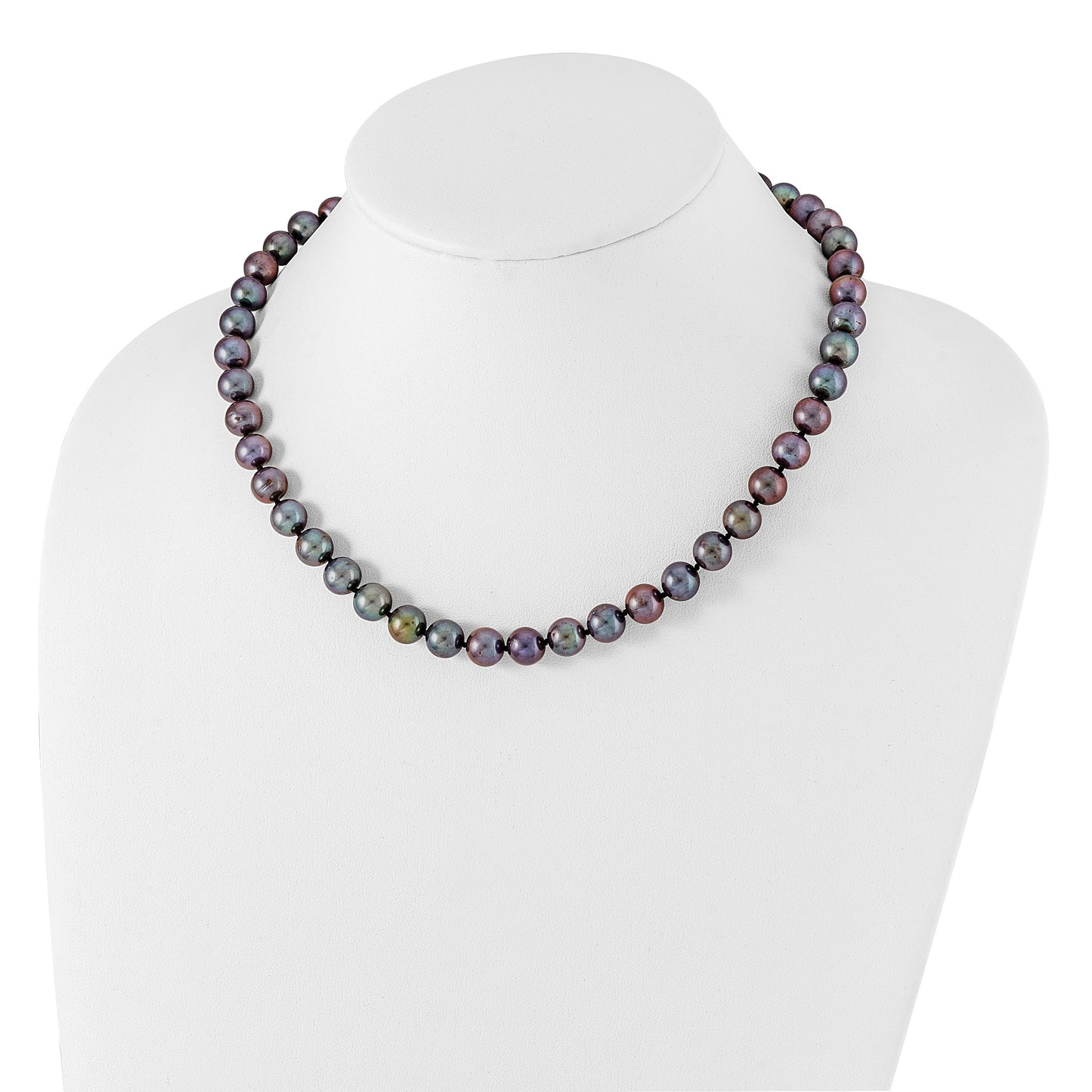 Sterling Silver Rhodium-plated 9-10mm Black Near-Round Freshwater Cultured Pearl 18 inch Necklace