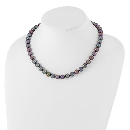 Sterling Silver Rhodium-plated 9-10mm Black Near-Round Freshwater Cultured Pearl 18 inch Necklace