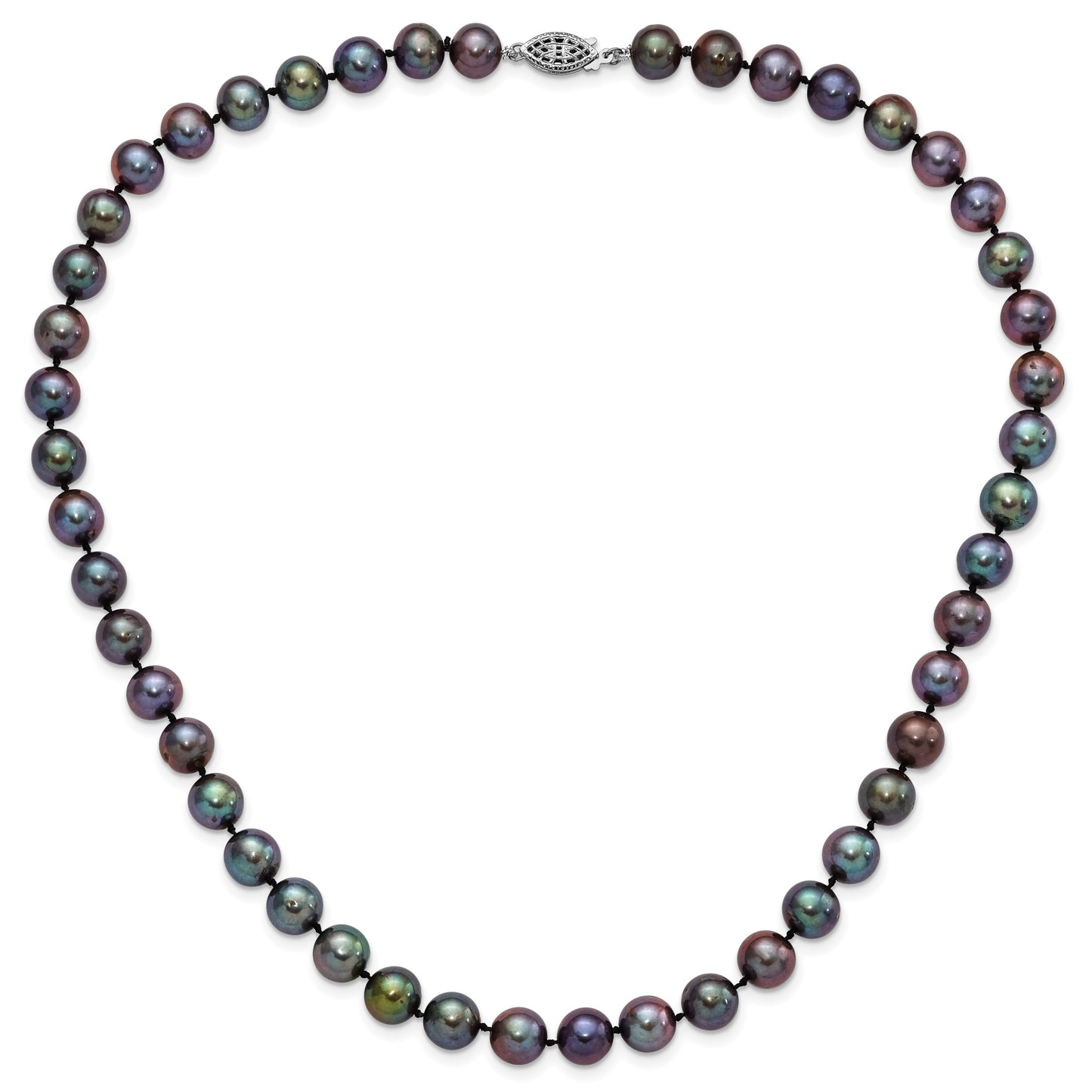 Sterling Silver Rhodium-plated 9-10mm Black Near-Round Freshwater Cultured Pearl 18 inch Necklace