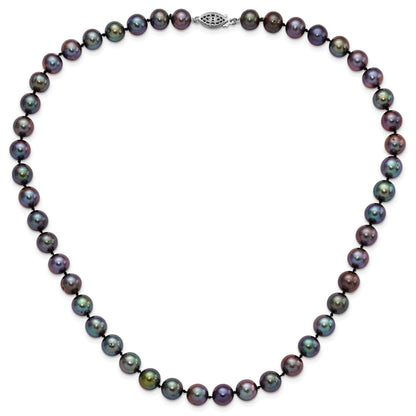 Sterling Silver Rhodium-plated 9-10mm Black Near-Round Freshwater Cultured Pearl 18 inch Necklace