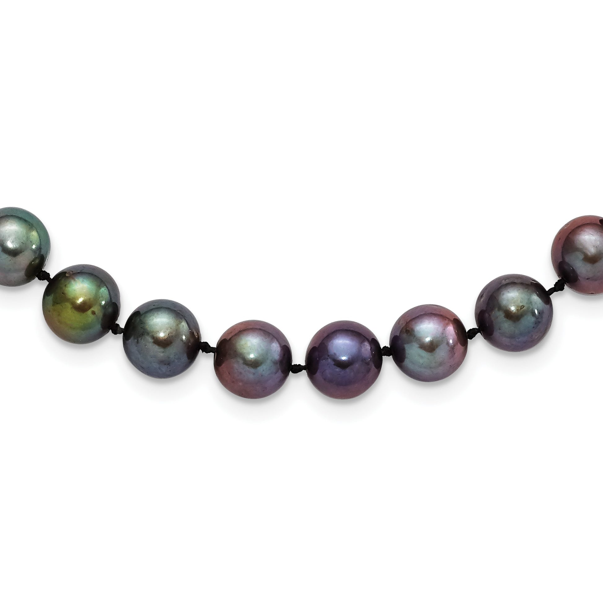 Sterling Silver Rhodium-plated 9-10mm Black Near-Round Freshwater Cultured Pearl 16 inch Necklace