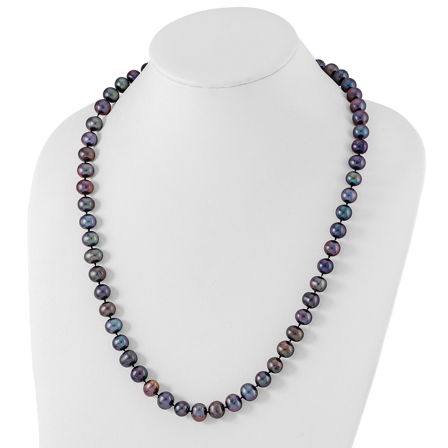 Sterling Silver Rhodium-plated 9-10mm Black Near-Round Freshwater Cultured Pearl 24 inch Necklace