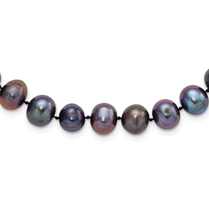 Sterling Silver Rhodium-plated 9-10mm Black Near-Round Freshwater Cultured Pearl 24 inch Necklace