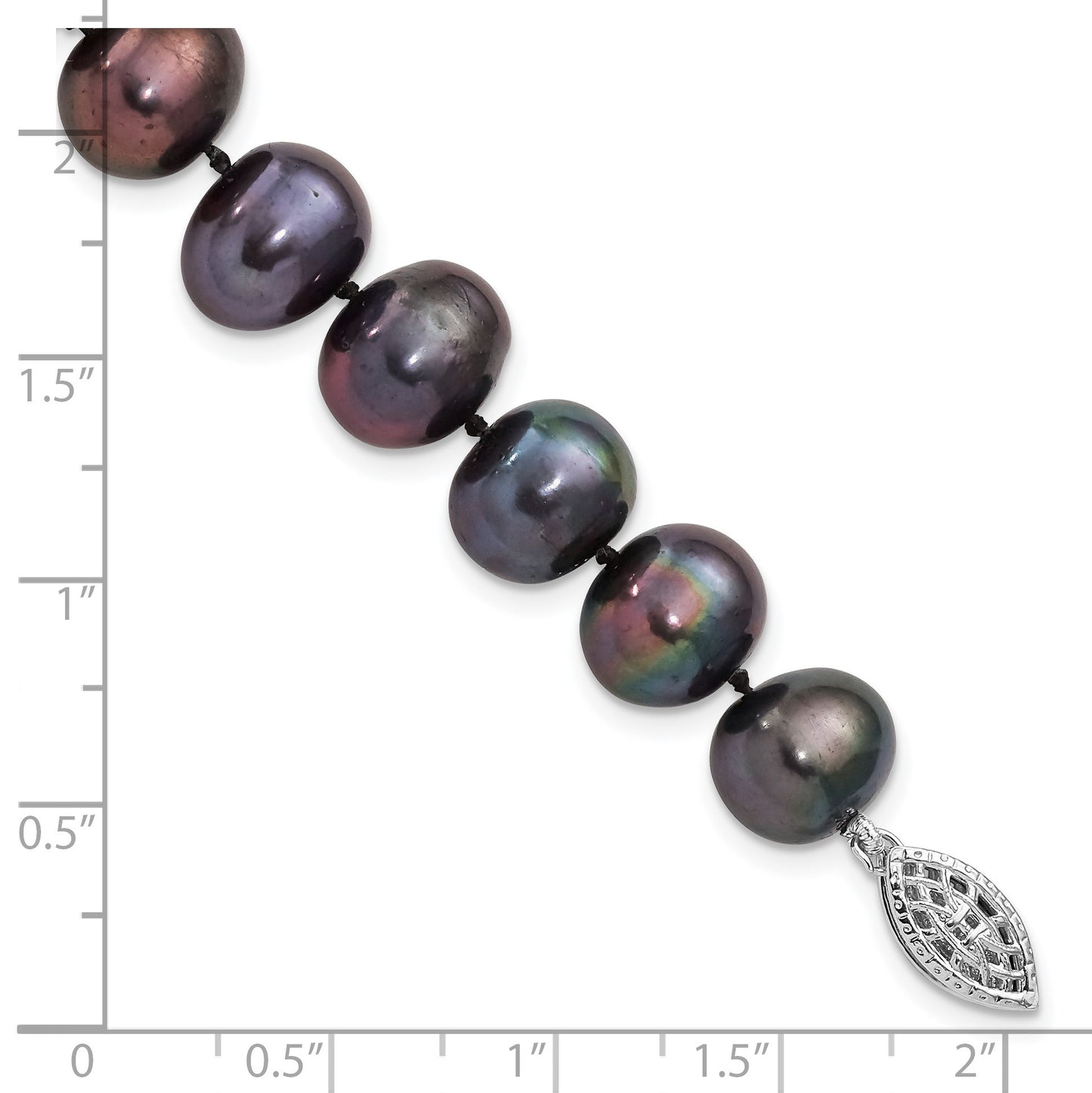 Sterling Silver Rhodium-plated 9-10mm Black Near-Round Freshwater Cultured Pearl 7.25 inch  Bracelet