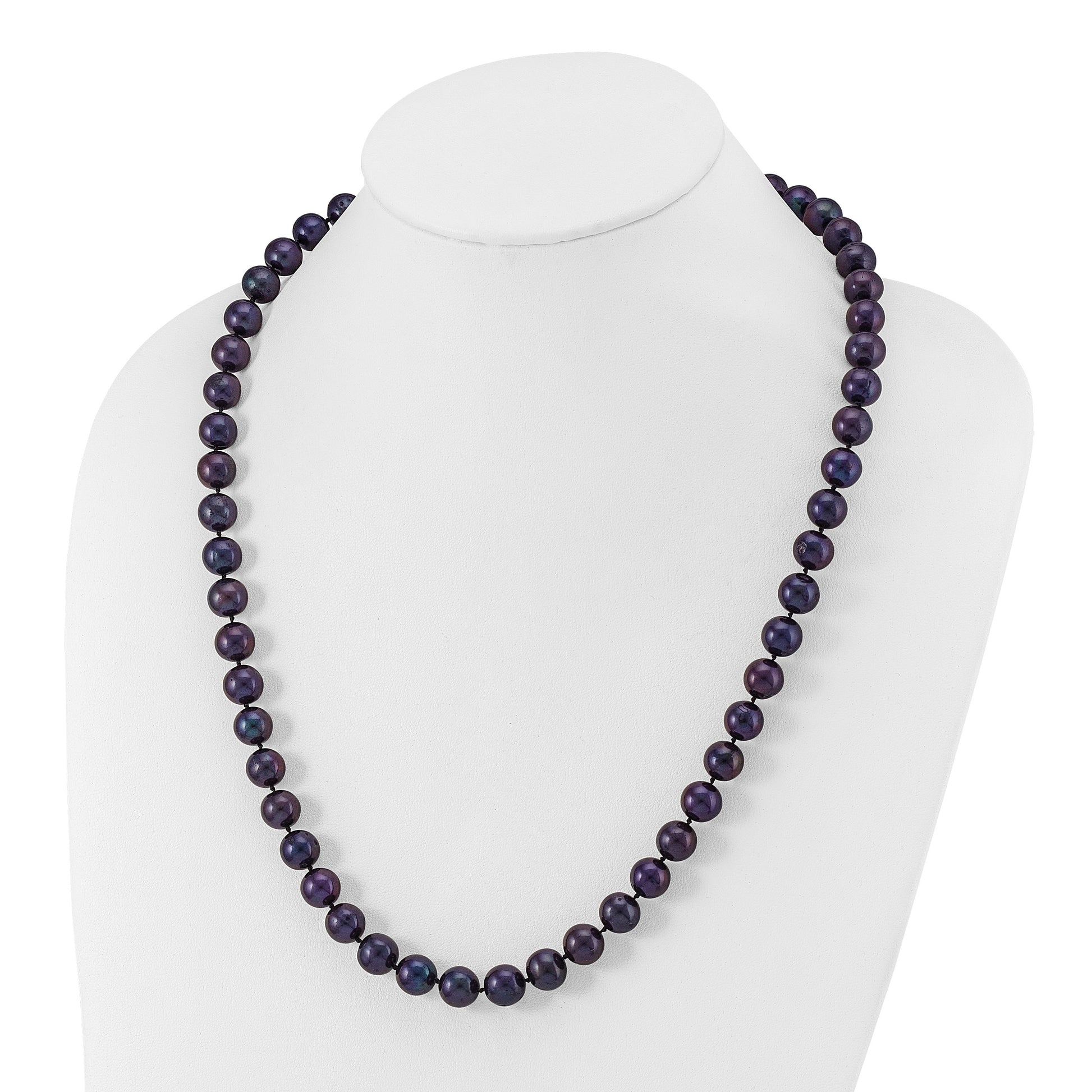 Sterling Silver Rhodium-plated 10-11mm Black Near-Round Freshwater Cultured Pearl 24 inch Necklace