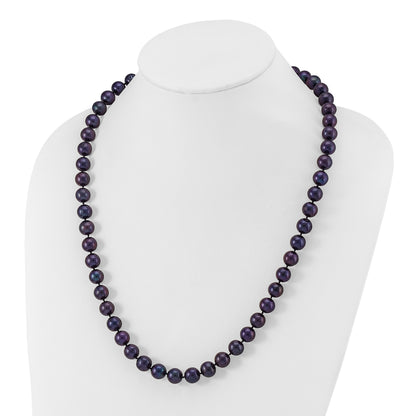 Sterling Silver Rhodium-plated 10-11mm Black Near-Round Freshwater Cultured Pearl 24 inch Necklace