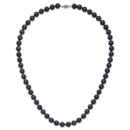 Sterling Silver Rhodium-plated 10-11mm Black Near-Round Freshwater Cultured Pearl 24 inch Necklace