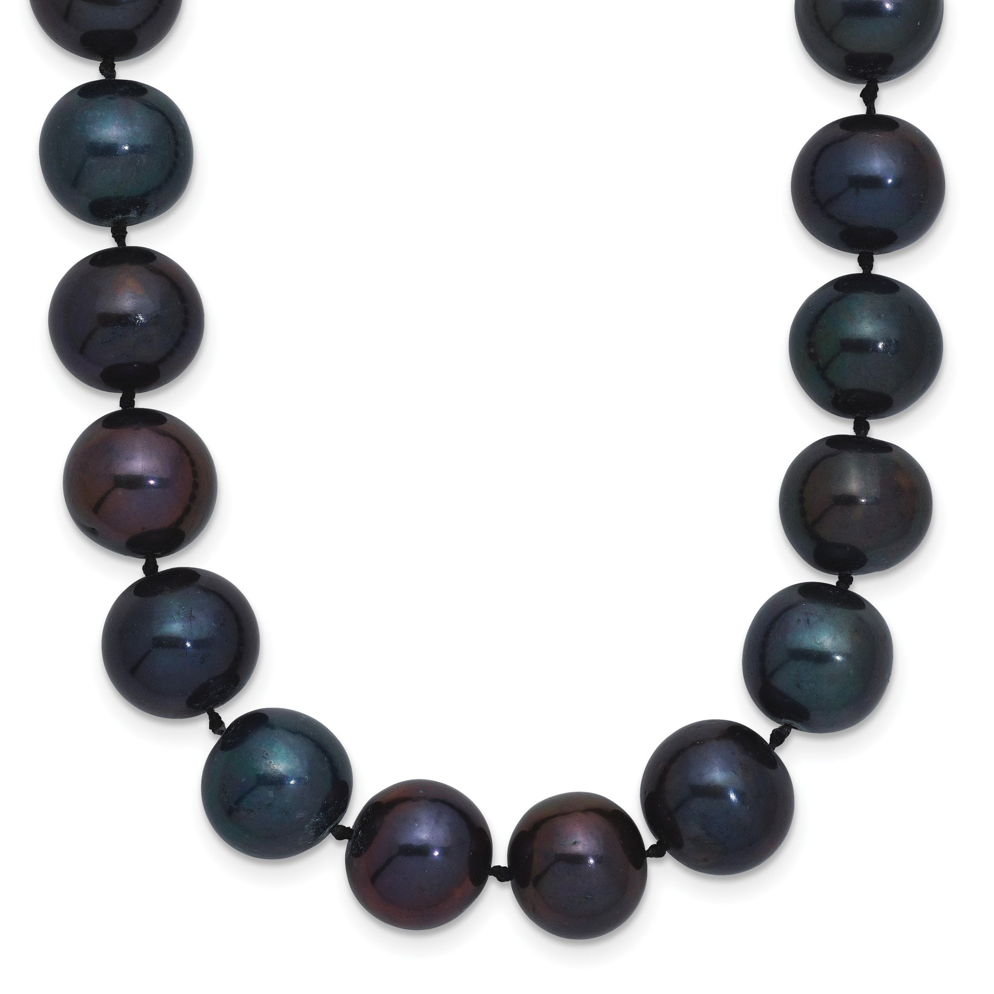 Sterling Silver Rhodium-plated 10-11mm Black Near-Round Freshwater Cultured Pearl 16 inch Necklace