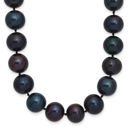 Sterling Silver Rhodium-plated 10-11mm Black Near-Round Freshwater Cultured Pearl 16 inch Necklace