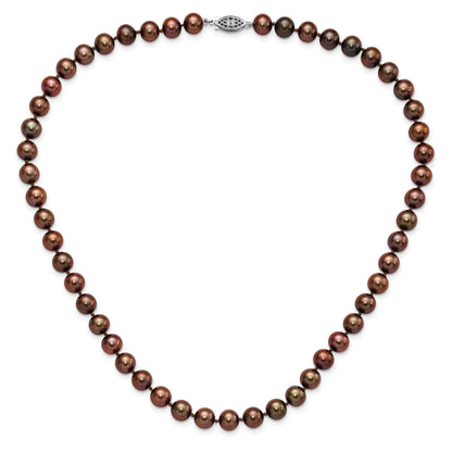 Sterling Silver Rhodium-plated 8-9mm Brown Near-Round Freshwater Cultured Pearl 18 inch Necklace