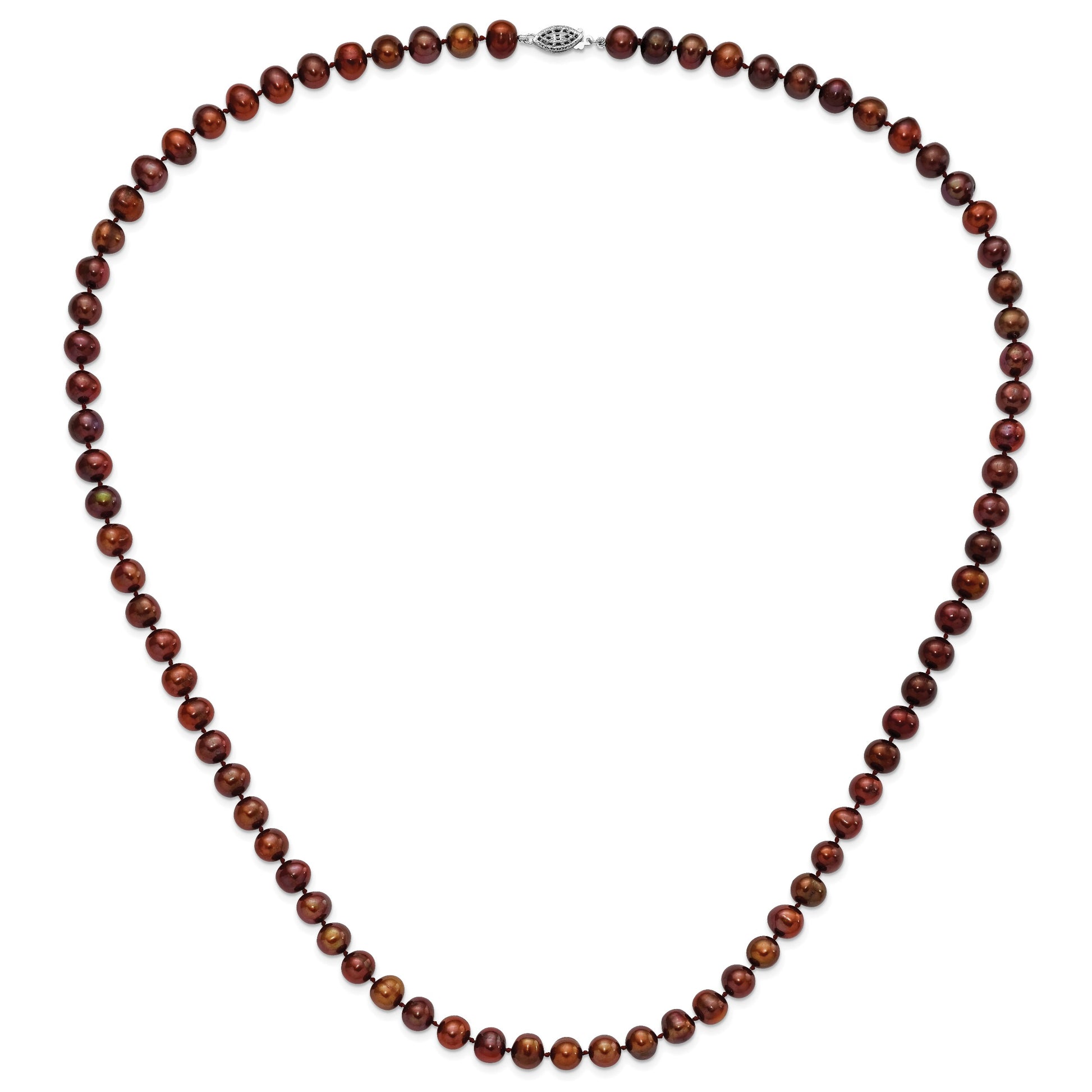 Sterling Silver Rhodium-plated 8-9mm Brown Near-Round Freshwater Cultured Pearl 28 inch Necklace