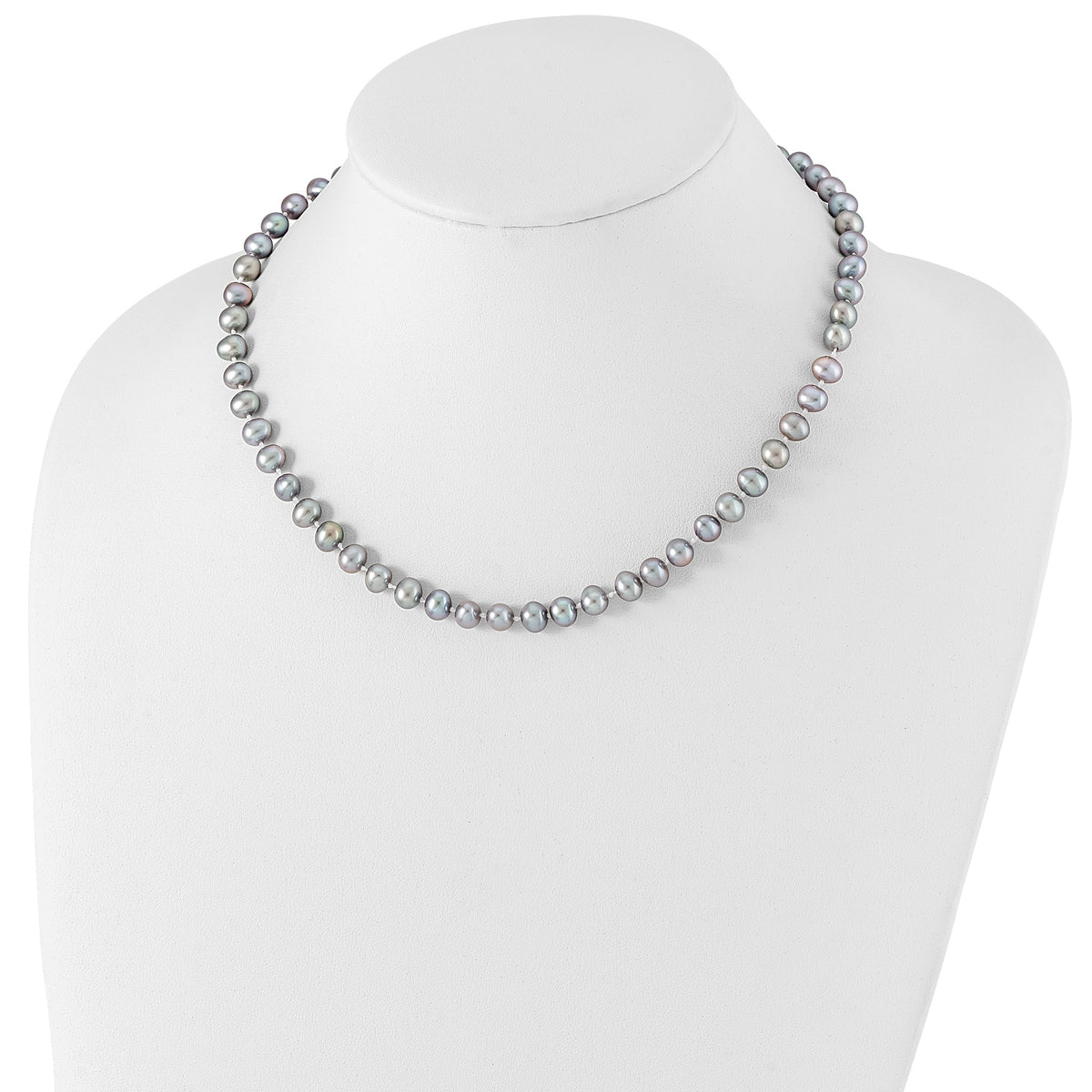 Sterling Silver Rhodium-plated 6-7mm Grey Near-Round Freshwater Cultured Pearl 16 inch Necklace
