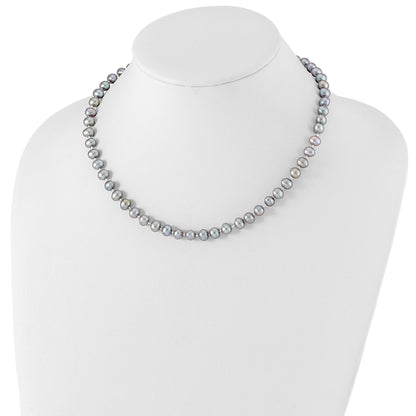 Sterling Silver Rhodium-plated 6-7mm Grey Near-Round Freshwater Cultured Pearl 16 inch Necklace