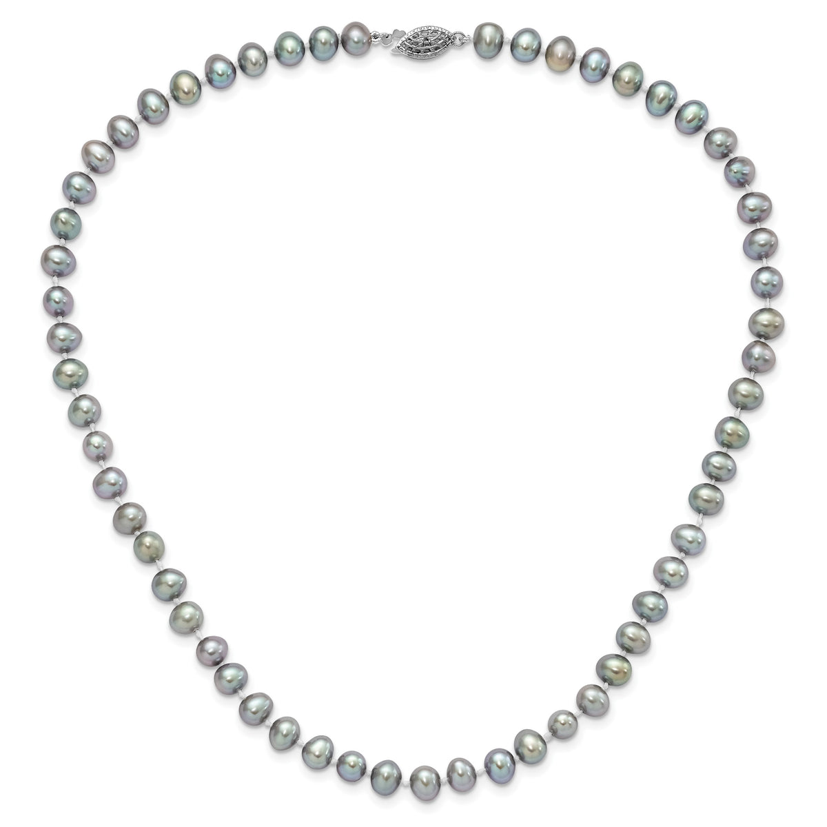 Sterling Silver Rhodium-plated 6-7mm Grey Near-Round Freshwater Cultured Pearl 16 inch Necklace