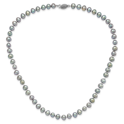 Sterling Silver Rhodium-plated 6-7mm Grey Near-Round Freshwater Cultured Pearl 16 inch Necklace