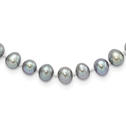 Sterling Silver Rhodium-plated 6-7mm Grey Near-Round Freshwater Cultured Pearl 16 inch Necklace