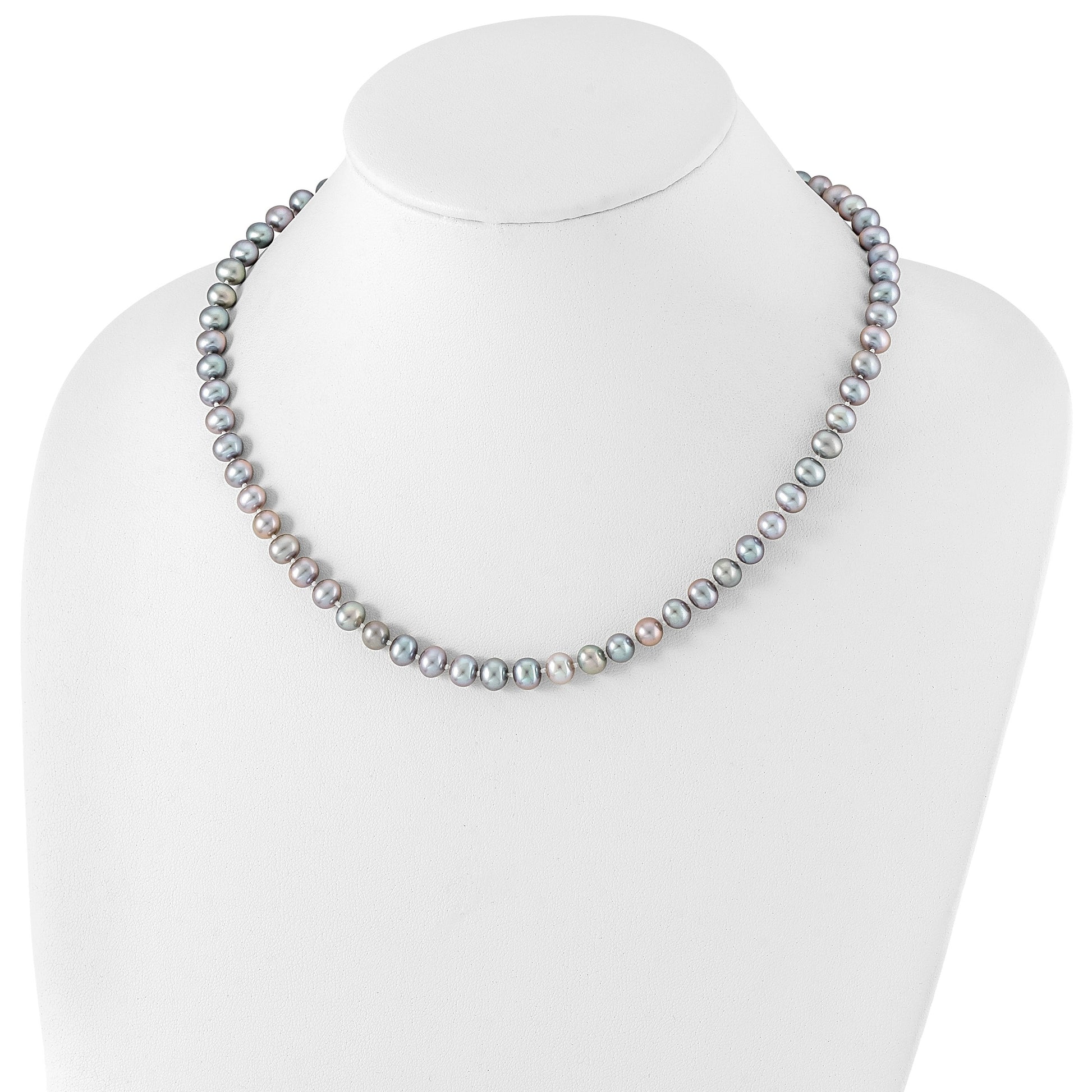 Sterling Silver Rhodium-plated 6-7mm Grey Near-Round Freshwater Cultured Pearl 18 inch Necklace