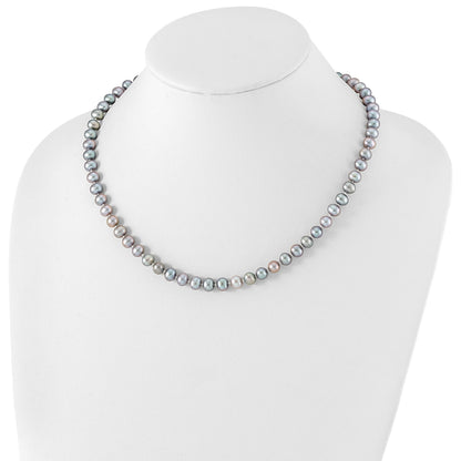 Sterling Silver Rhodium-plated 6-7mm Grey Near-Round Freshwater Cultured Pearl 18 inch Necklace