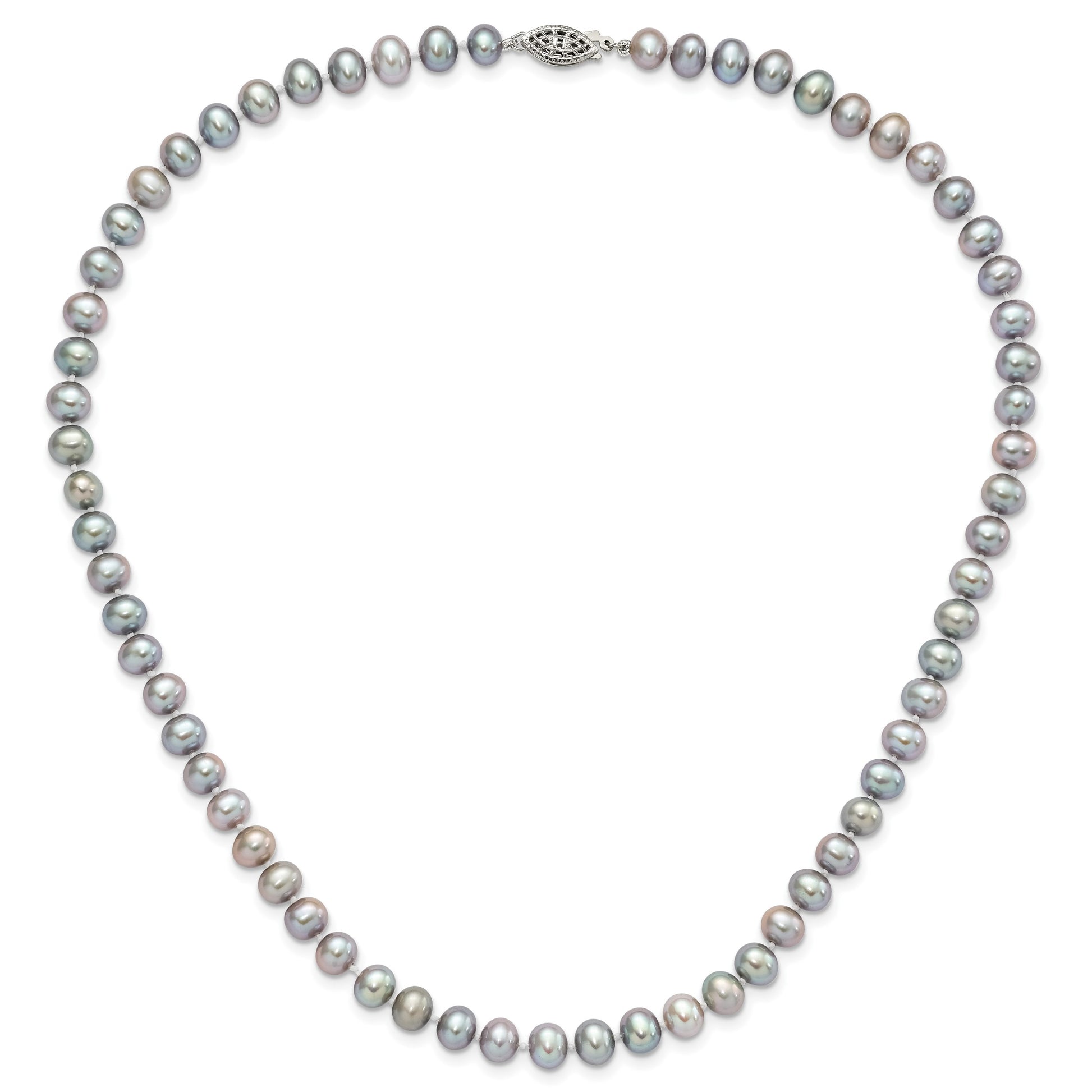 Sterling Silver Rhodium-plated 6-7mm Grey Near-Round Freshwater Cultured Pearl 18 inch Necklace