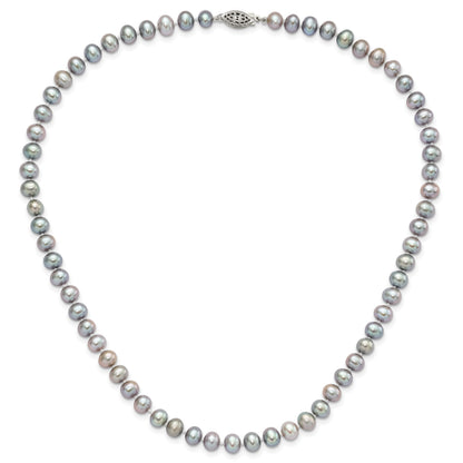 Sterling Silver Rhodium-plated 6-7mm Grey Near-Round Freshwater Cultured Pearl 18 inch Necklace