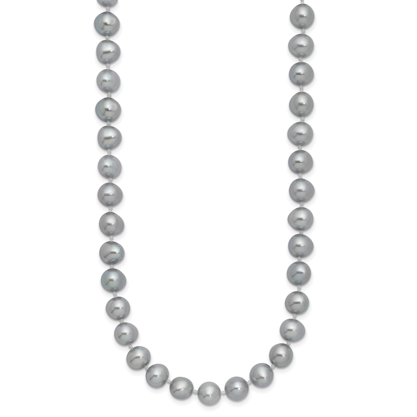 Sterling Silver Rhodium-plated 7-8mm Grey Near-Round Freshwater Cultured Pearl 18 inch Necklace
