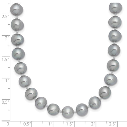 Sterling Silver Rhodium-plated 7-8mm Grey Near-Round Freshwater Cultured Pearl 18 inch Necklace